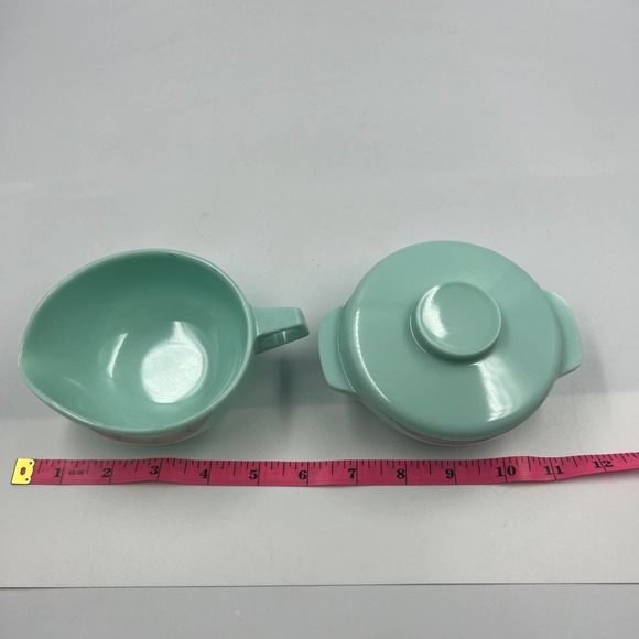 Harmony House #209 Melmac 3 Piece Lot Spout Creamer & Sugar Bowl W Lid Set Blue - Picture 3 of 6